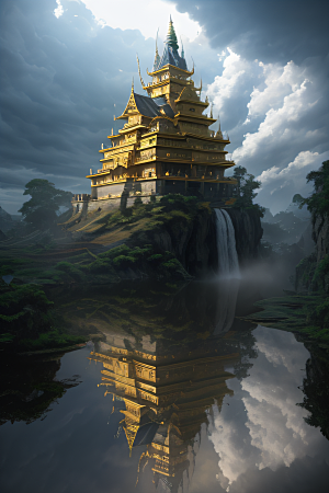 金色宫殿巫师与蛇的魔幻场景