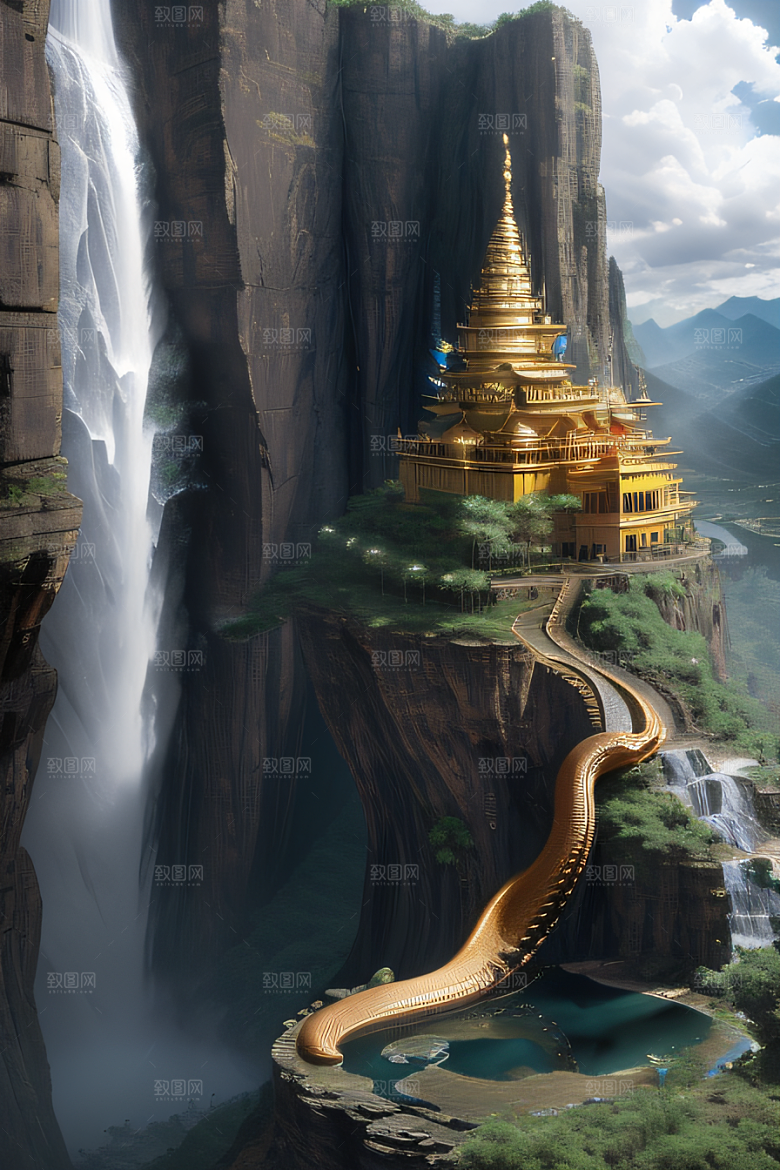 金色宫殿巫师与蛇的魔幻场景