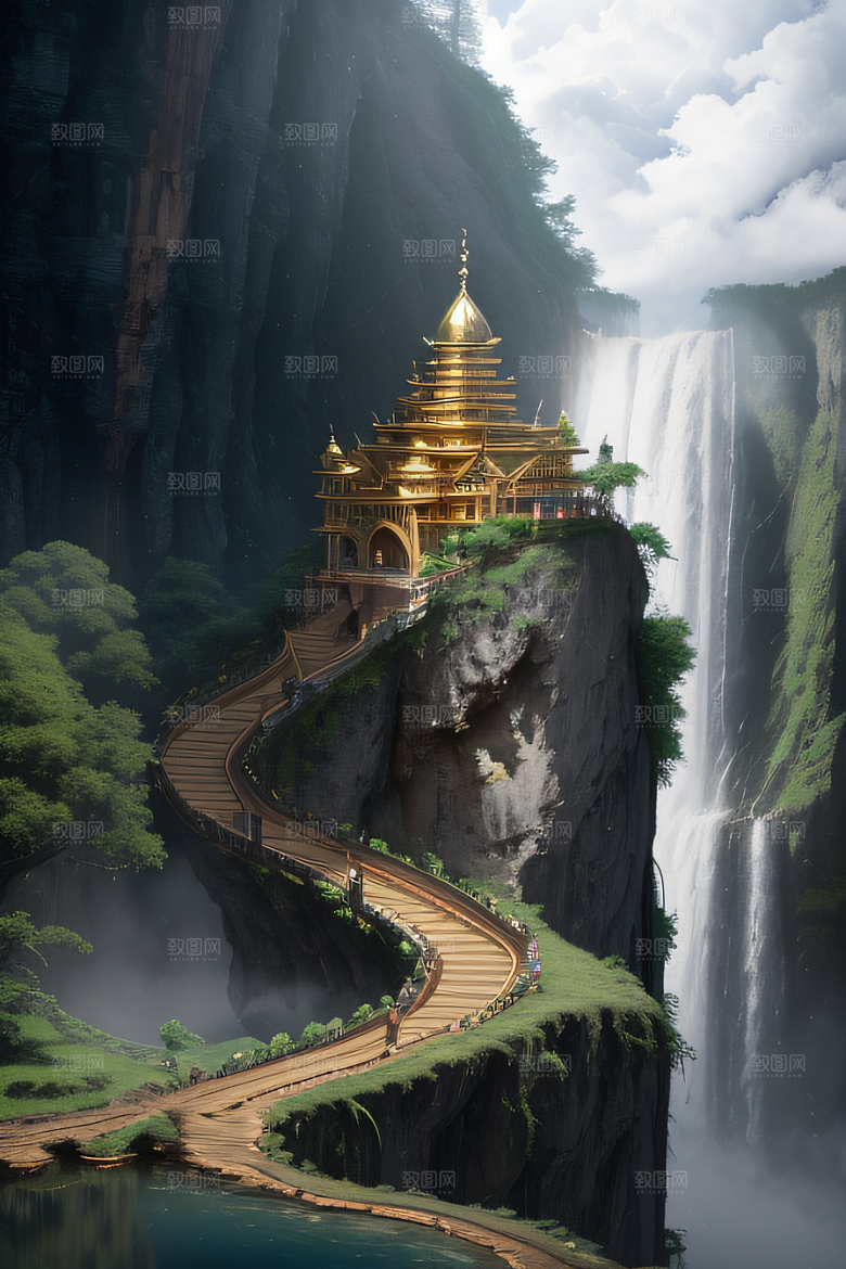 金色宫殿巫师与蛇的魔幻场景