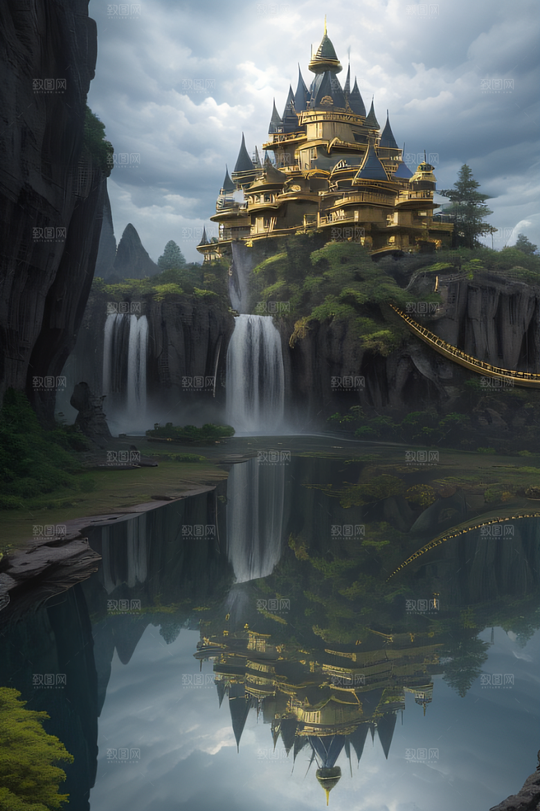金色宫殿巫师与蛇的魔幻场景
