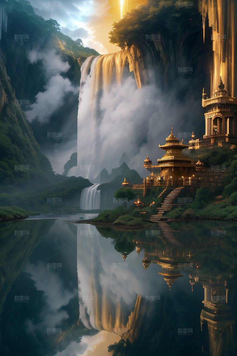 金色宫殿巫师与蛇的魔幻场景