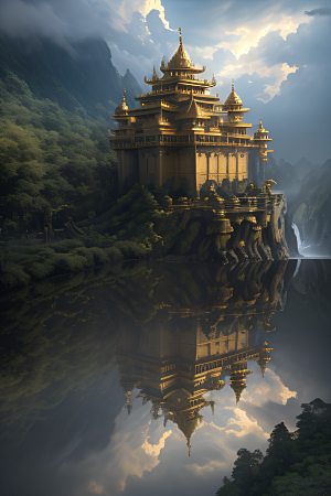 金色宫殿巫师与蛇的魔幻场景
