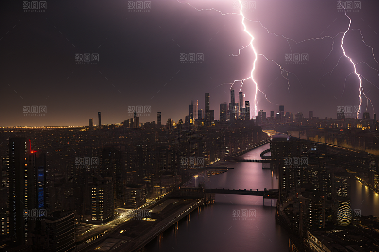 雷电屏障下的城市绘卷