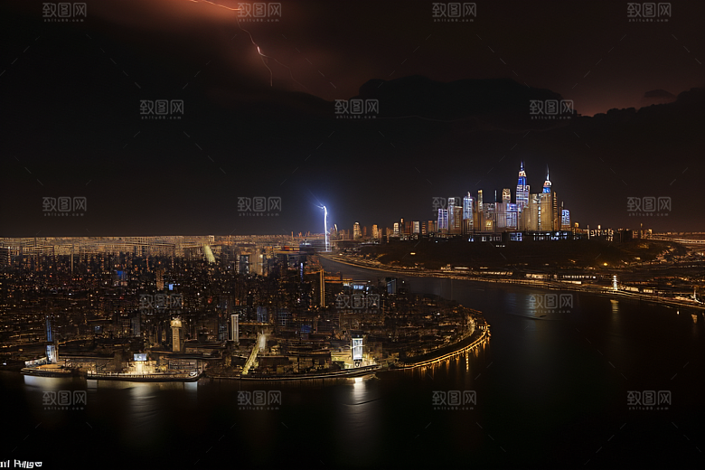 雷电屏障下的城市绘卷