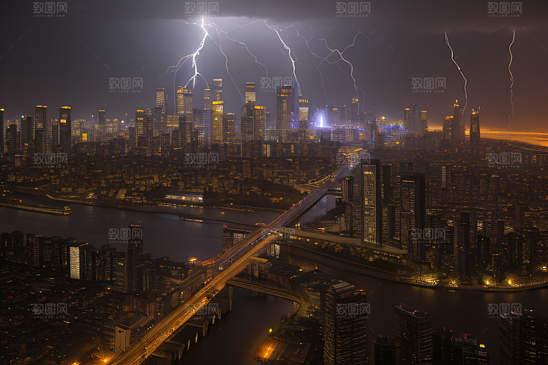 雷电屏障下的城市绘卷