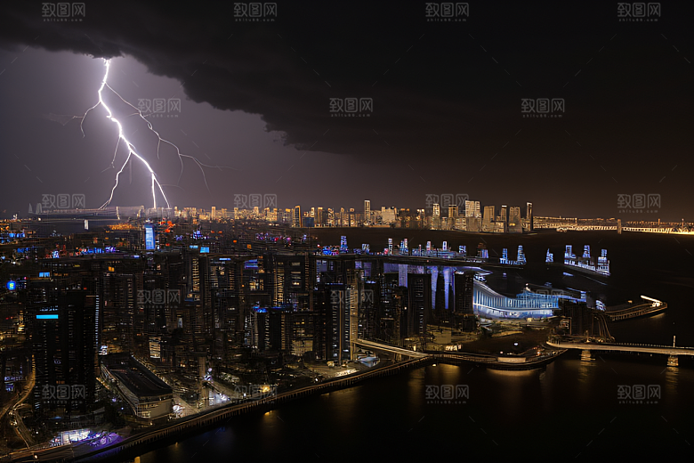 雷电屏障下的城市绘卷