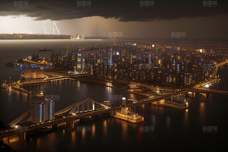 雷电屏障下的城市绘卷