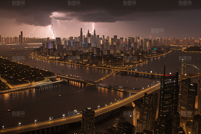 闪电屏障下的都市幻景