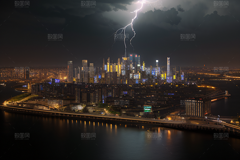 闪电屏障下的都市幻景