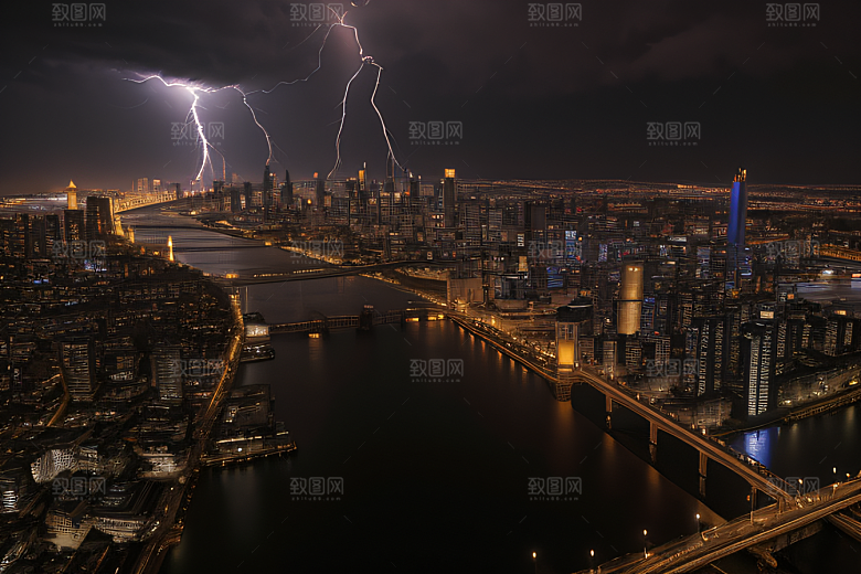 闪电屏障下的都市幻景