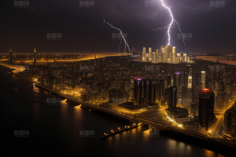 闪电屏障下的都市幻景