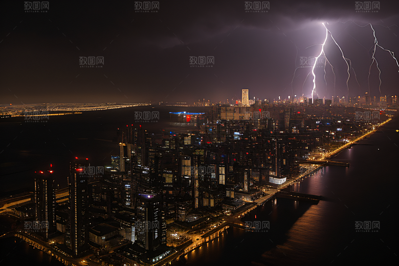 闪电屏障下的都市幻景