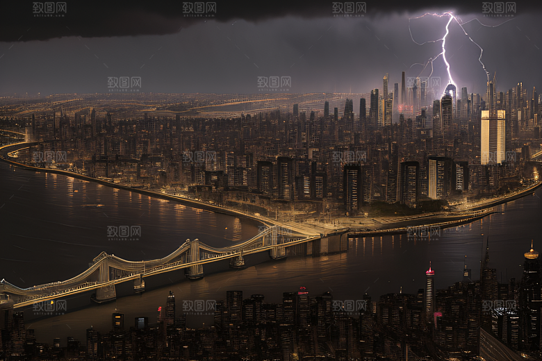 雷电屏障下的城市绘卷
