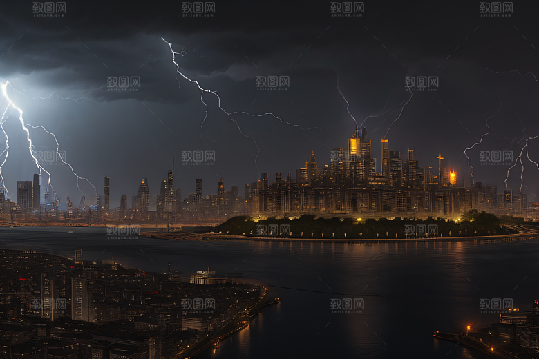 雷电屏障下的城市绘卷