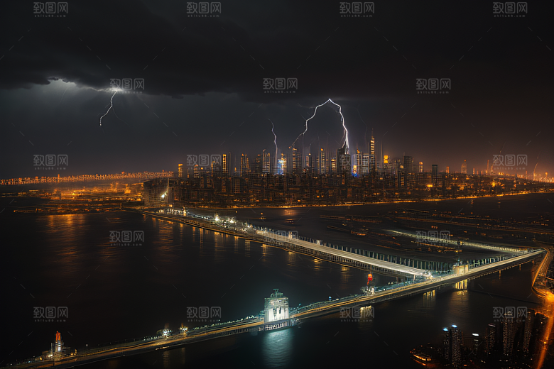 雷电屏障下的城市绘卷