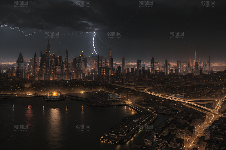 雷电屏障下的城市绘卷