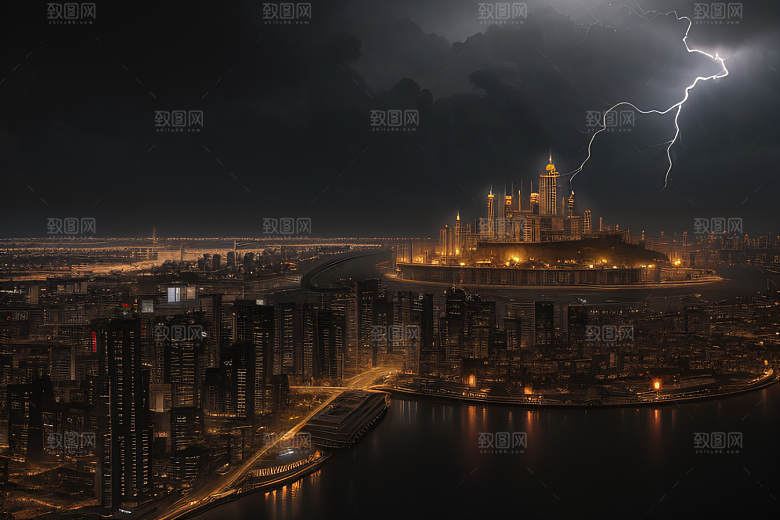 雷电屏障下的城市绘卷