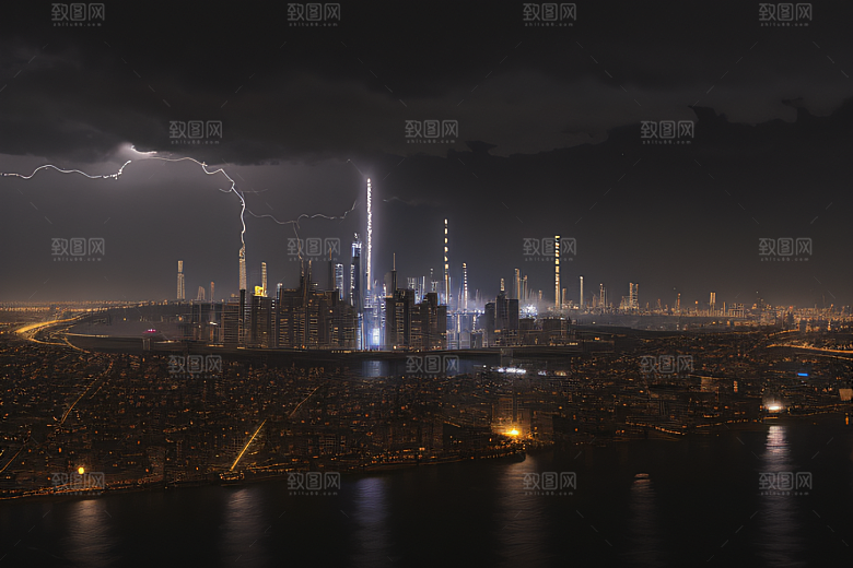 雷电屏障下的城市绘卷