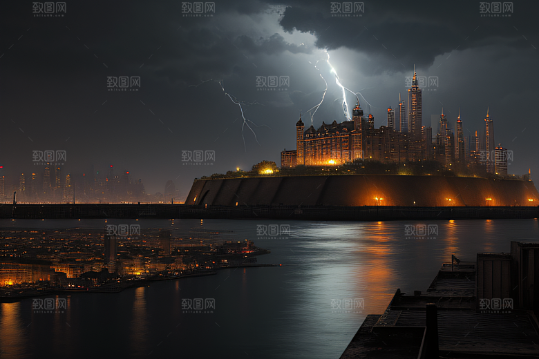雷电屏障下的城市绘卷