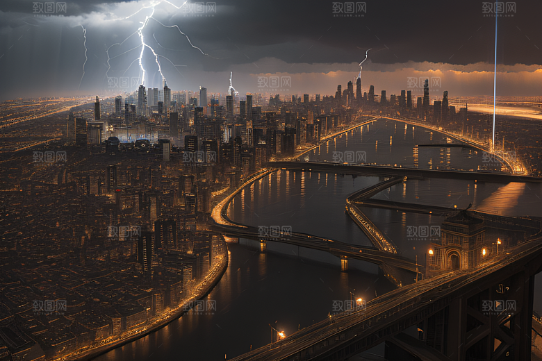 雷电屏障下的城市绘卷