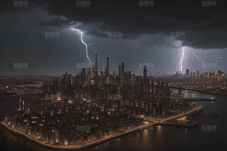 雷电屏障下的城市绘卷