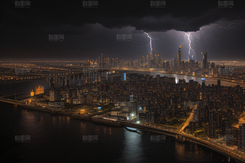 雷电屏障下的城市绘卷