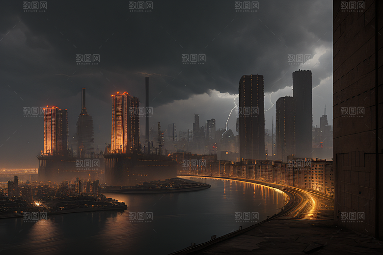 雷电屏障下的城市绘卷