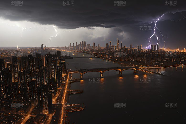 雷电屏障下的城市绘卷