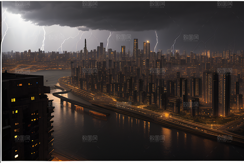 闪电屏障下的都市幻景