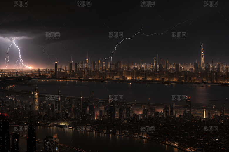 闪电屏障下的都市幻景