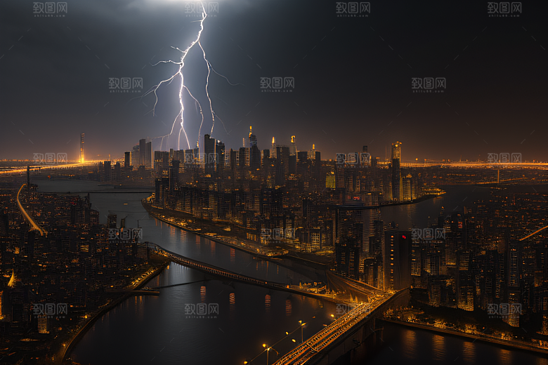 闪电屏障下的都市幻景