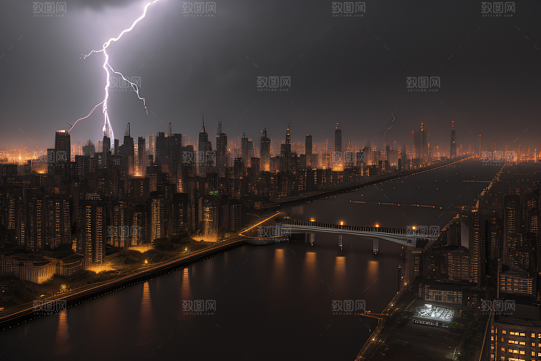 闪电屏障下的都市幻景
