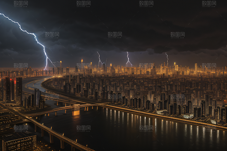 闪电屏障下的都市幻景