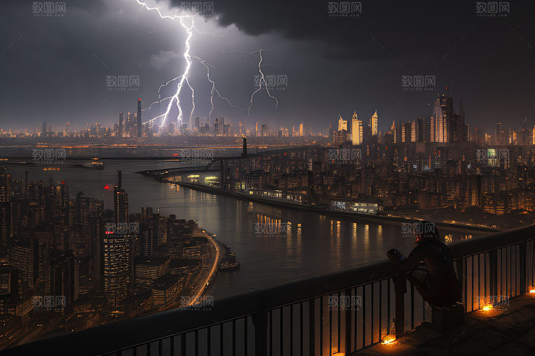 闪电屏障下的都市幻景