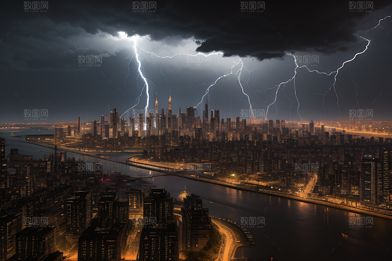 闪电屏障下的都市幻景