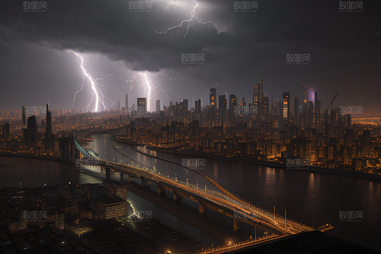 闪电屏障下的都市幻景