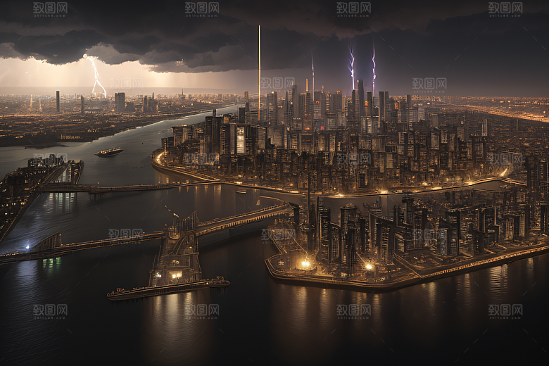 闪电屏障下的都市幻景