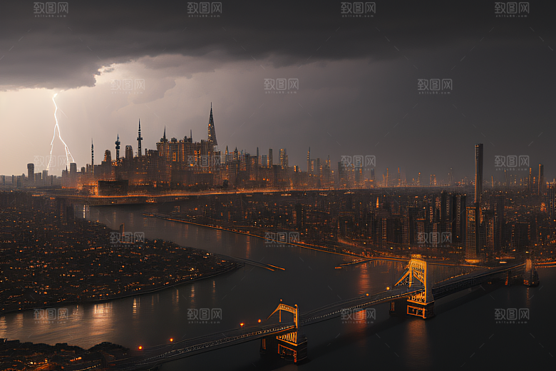 闪电屏障下的都市幻景