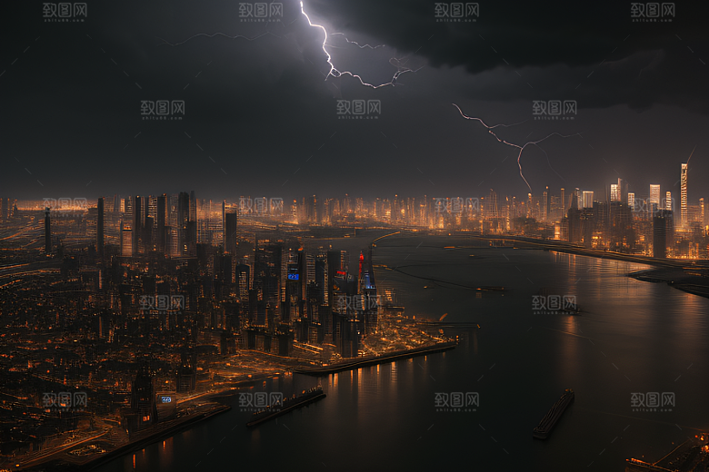 闪电屏障下的都市幻景
