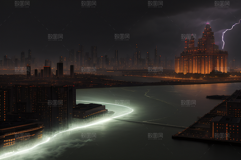 闪电屏障下的都市幻景