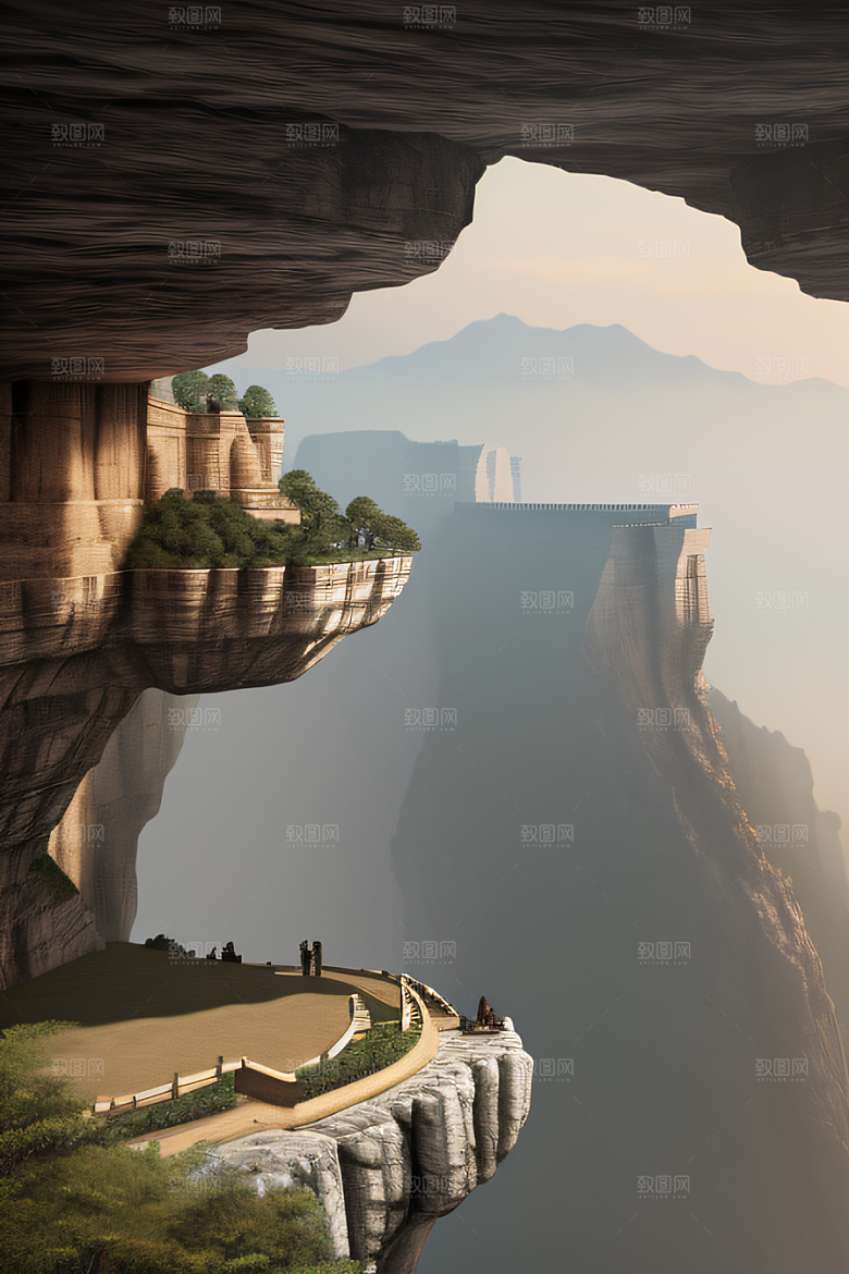 危险悬崖的险恶景象