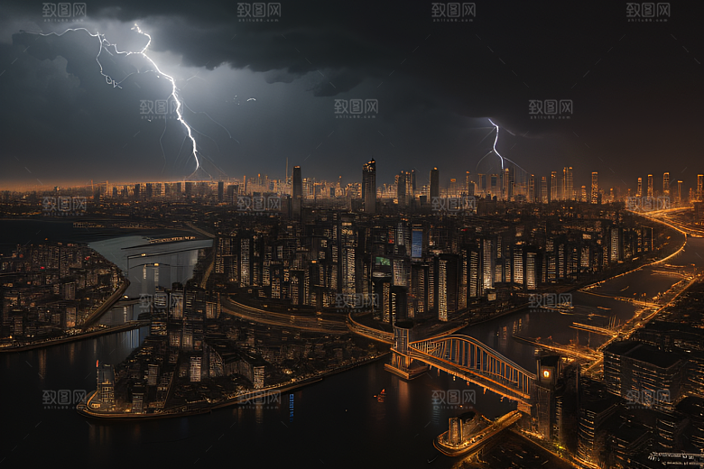 闪电屏障下的都市幻景