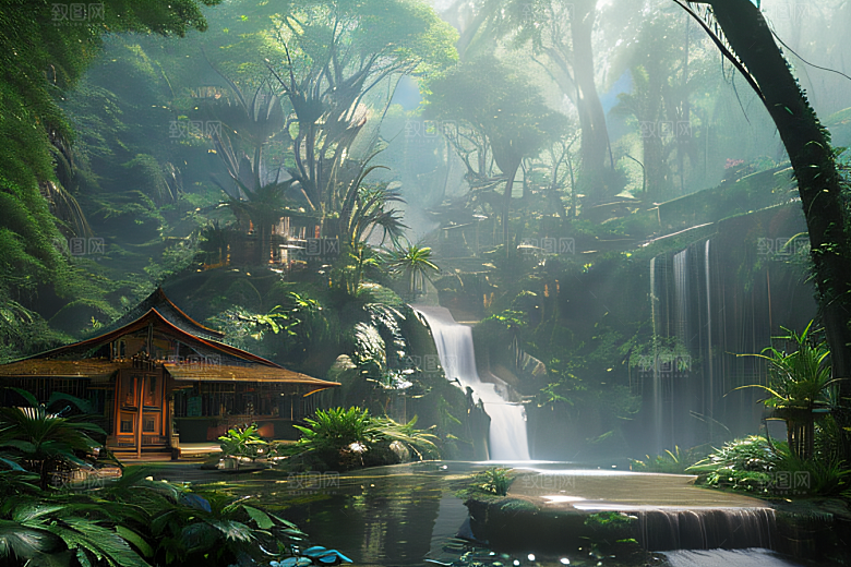 梦幻绘画完美几何建筑中的奇幻之境