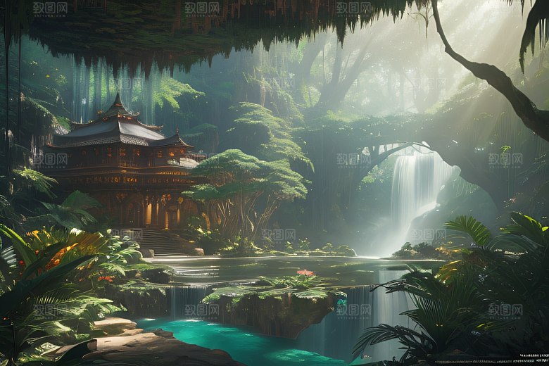 完美几何建筑梦幻绘画般的奇幻景观