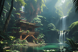完美几何建筑梦幻绘画般的奇幻景观