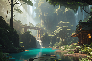 完美几何建筑梦幻绘画般的奇幻景观