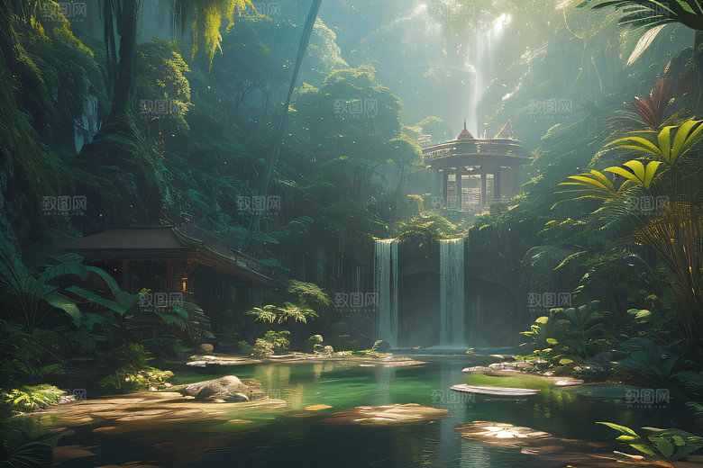 完美几何建筑梦幻绘画般的奇幻景观