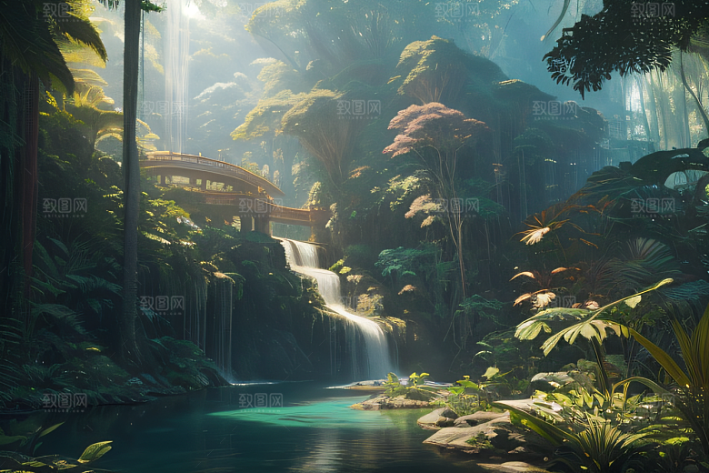 完美几何建筑梦幻绘画般的奇幻景观