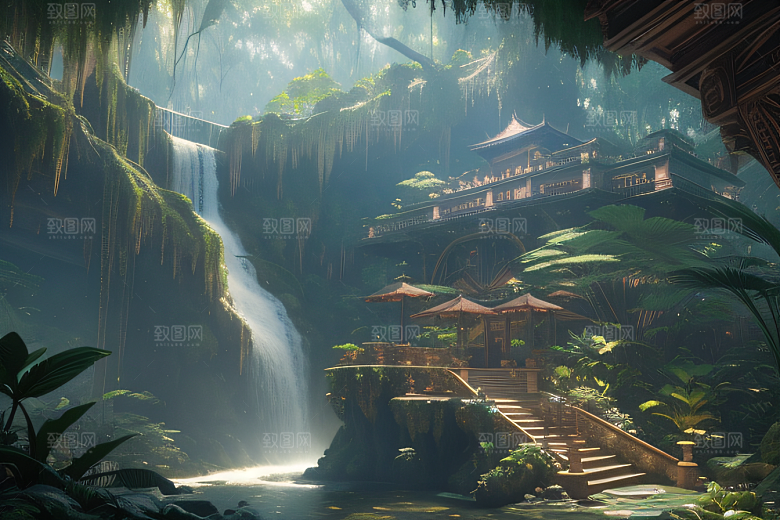 完美几何建筑梦幻绘画般的奇幻景观