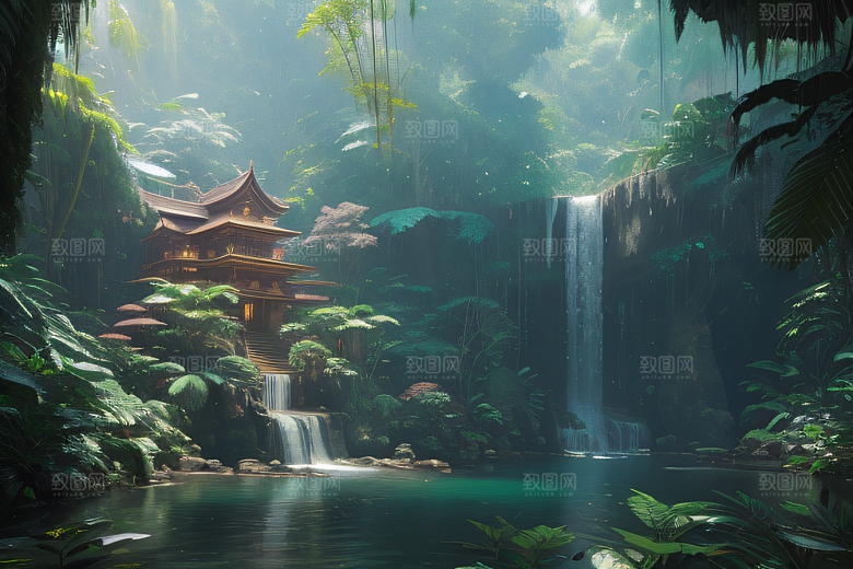 梦幻绘画完美几何建筑中的奇幻之境